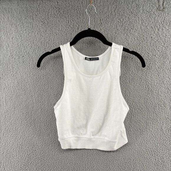ZARA White Cropped Ribbed Tank Top Size M | 95% Cotton Stretch Sleeveless - Picture 1 of 12